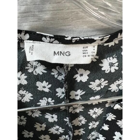 Mango Floral Printed Midi Dress Black‎ and White Size 4 - Picture 4 of 5